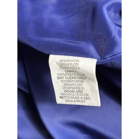 Trina Turk Sheath Dress Womens Medium Blue Peplum Knit Knee Length Half Sleeve - Picture 4 of 7